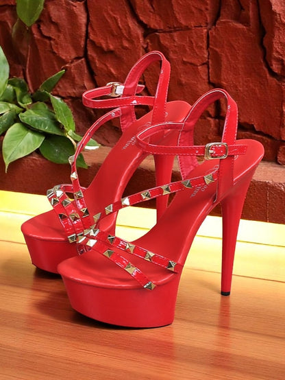 Stiletto Studded Heels Platform Straps Women's with