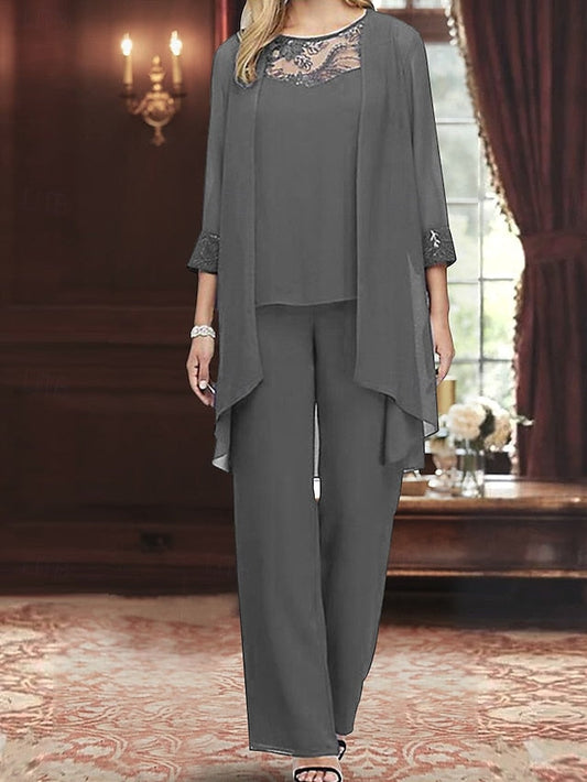 3 Elegant Neck Dress of Mother Vintage Piece Crew Bride the