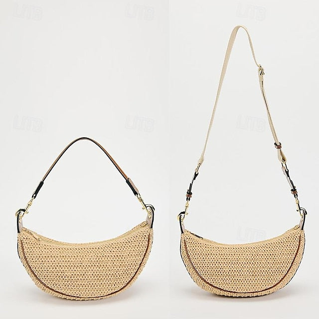 Straw Leather Women's Boho Crossbody Bag with Adjustable