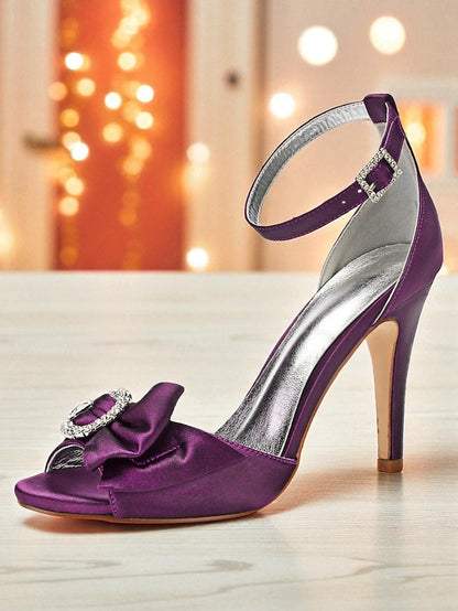 Women's Satin High Heel Purple with Rhinestone Sandals