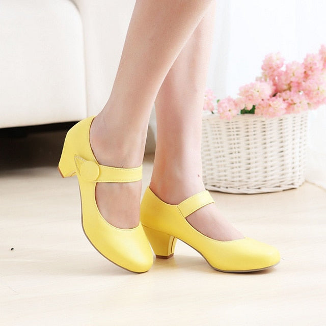 Shoes Toe Yellow – Mary Round Jane Women's