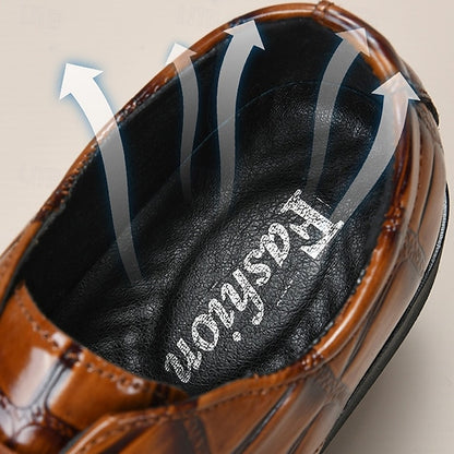 Leather Crocodile-Pattern Shoes Men's Brown