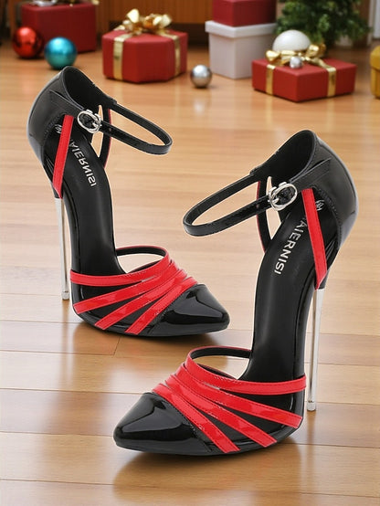 Red Women's Black - and Leather Stiletto Patent Heels