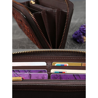 Handmade with elegant mandala leather wallet continental pattern