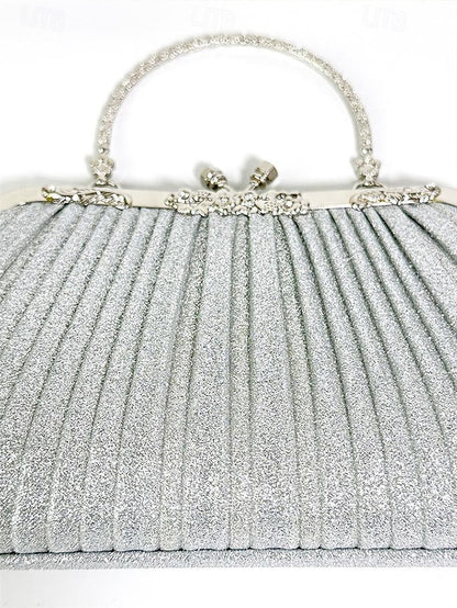 Women's Clutch with Glitter Evening Vintage Pleated Purse