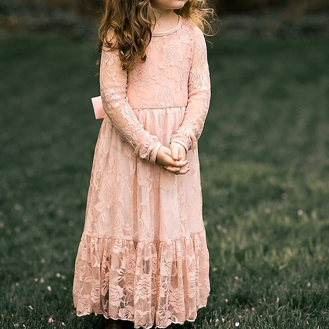 Girls' Flower Kids Solid Long Colored Girl Dress