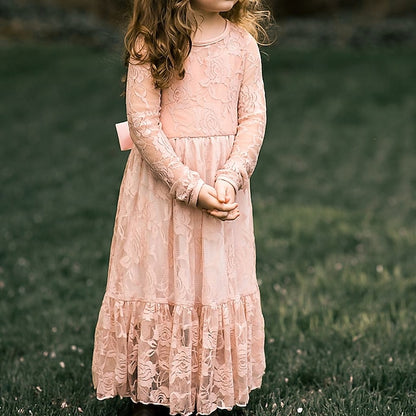 Girls' Flower Kids Solid Long Colored Girl Dress