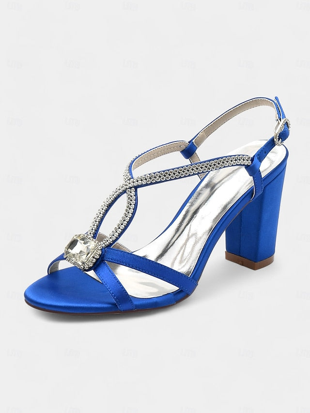 Women's Rhinestone Royal Sandals Elegant Blue – Satin