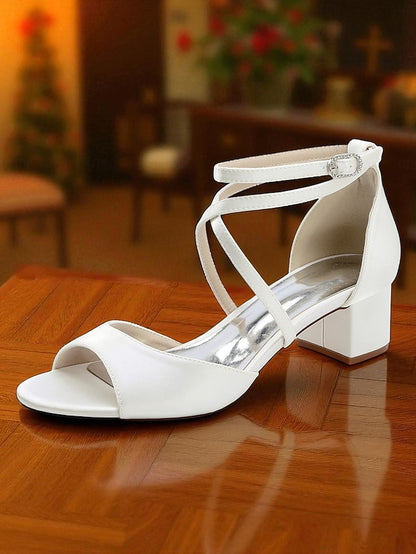 Elegant Block Sandals Women's - Ankle Heel Strap Satin with