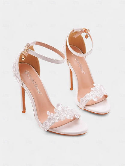 with Stiletto Heels Ankle White Strap Lace Wedding Women's