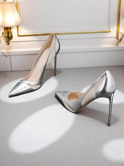 Mesh Nude Pumps with Suede Detailing Toe Pointed Women's