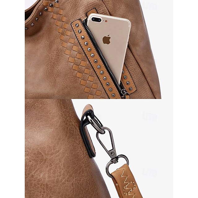 Brown Faux – Women's Tote Bag Handbag Leather Spacious