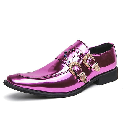 Shoes Men's Metallic Loafers Buckle Fashion Pink