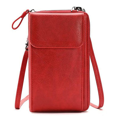 with Zipper Wallet Vintage Faux Crossbody Leather Women's