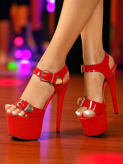 Women's Platform with Heels White Buckle Patent Gold High