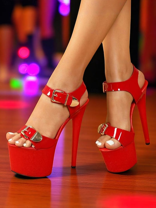 Women's Platform with Heels White Buckle Patent Gold High