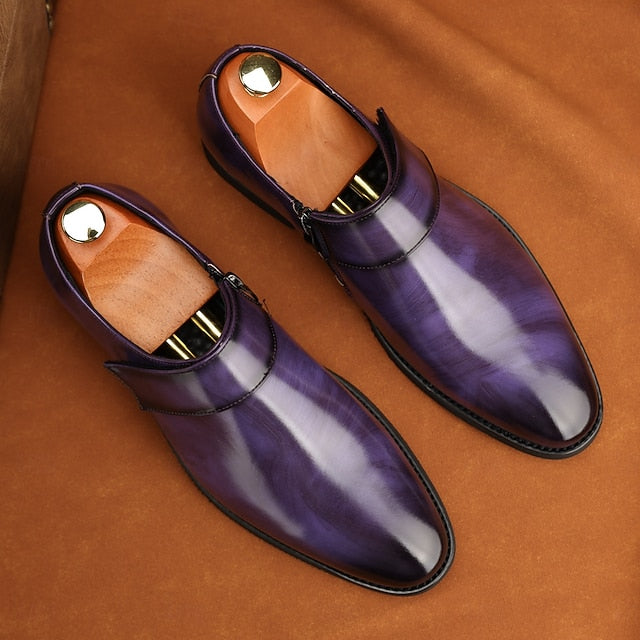 Leather Loafers Shoes Brown Slip-On Business Men's