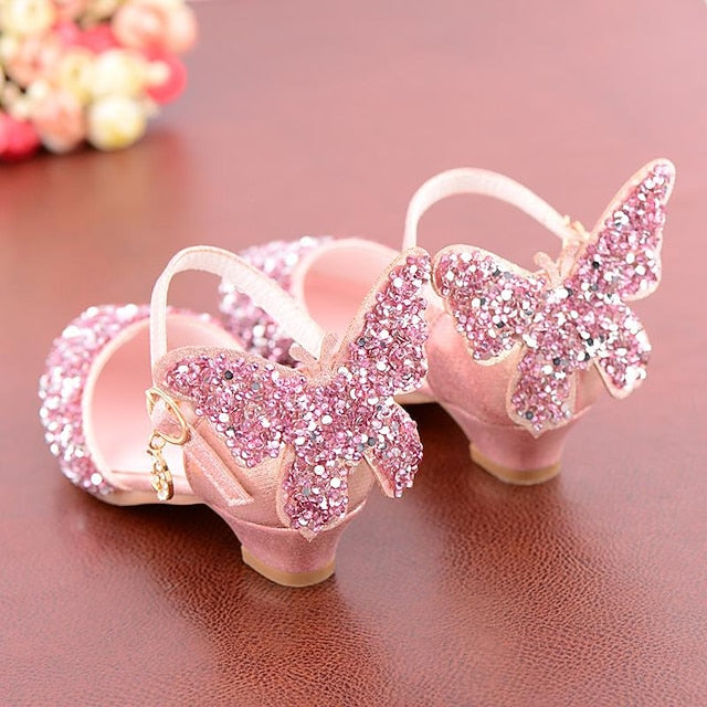 Girls' – Butterfly-Embellished Sparkling Ballet Flats
