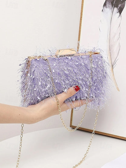 Women's Evening with Feathered Clutch Chic Strap Chain