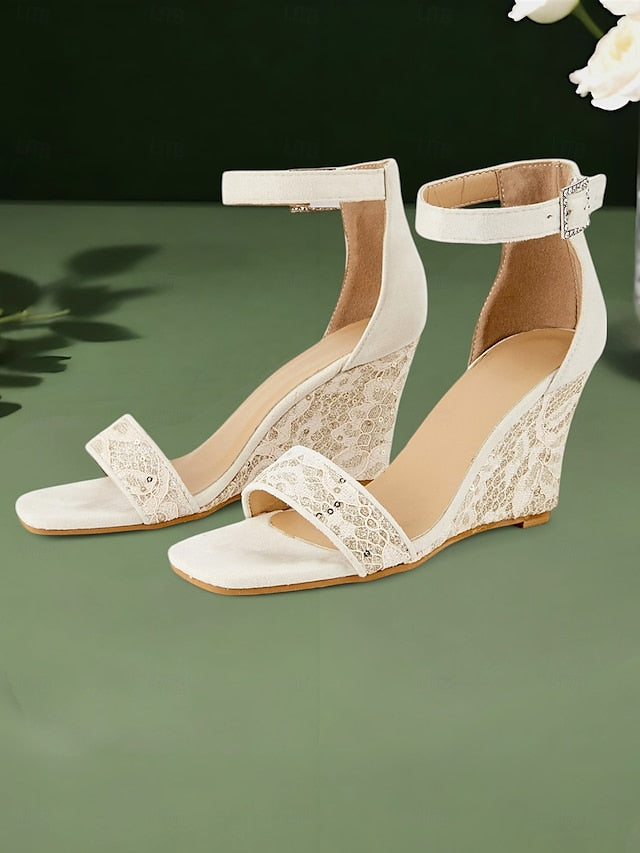 Strap Lace Heel Women White for Sandals Ankle Wedge Stylish –