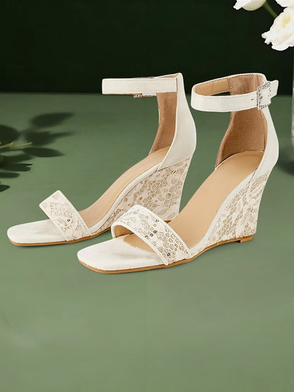 Strap Lace Heel Women White for Sandals Ankle Wedge Stylish –