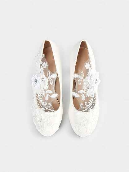 Lace Floral White – with Heel Bridal High Shoes Embellishments