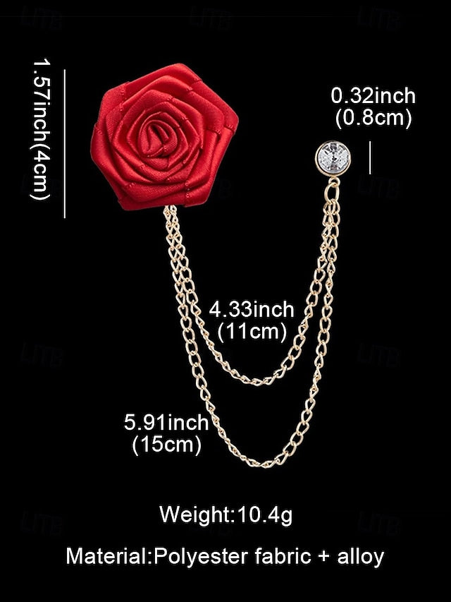 Rose – Chain Men's with Lapel Elegant Gold Pin Red