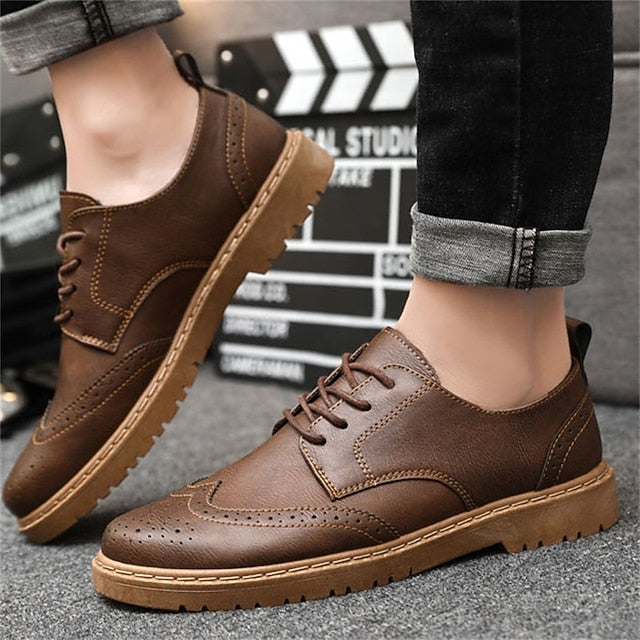 – Shoes Classic Oxford Faux Leather Men's Black Brogue