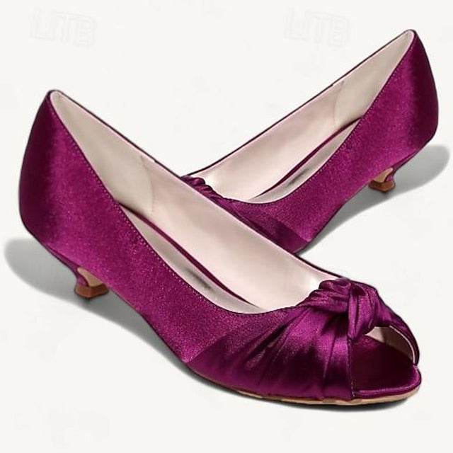 Pink - Heels Elegant Peep-Toe Blush Kitten Women's Satin