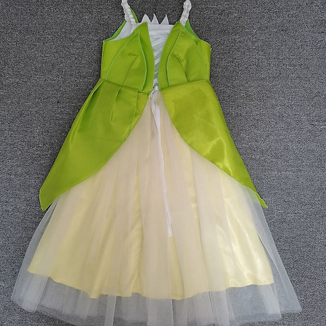 Dress Tiana Princess Girl Bell Flower Tinker Theme Fairytale