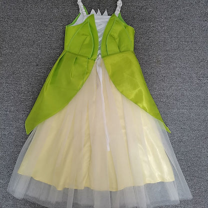 Dress Tiana Princess Girl Bell Flower Tinker Theme Fairytale