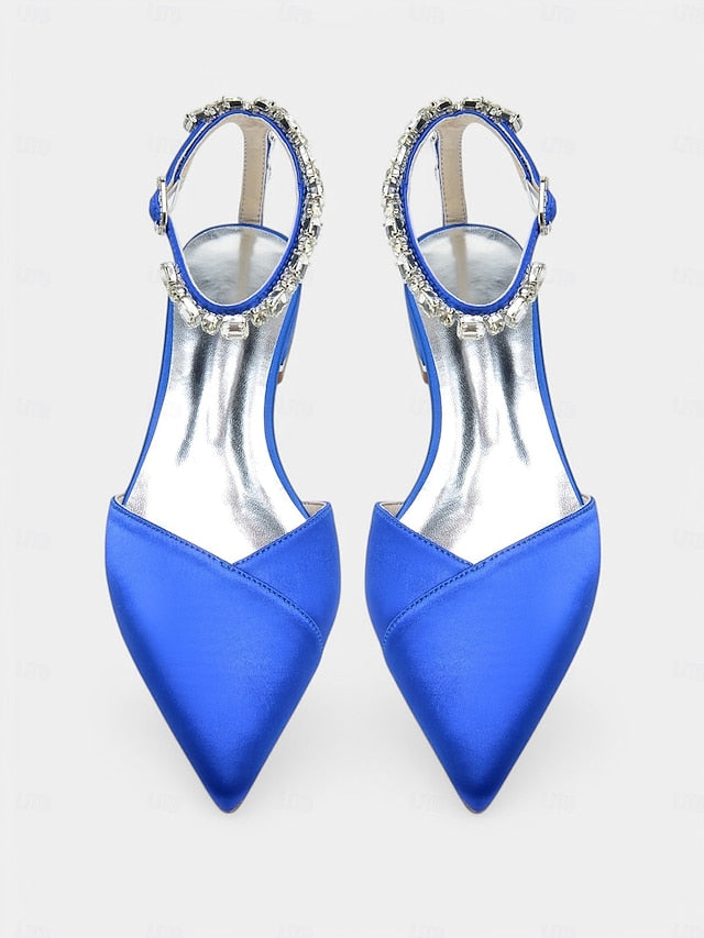 Satin Shoes Chic Black Wedding Crystal-Ankle with Strap –