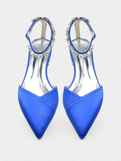 Satin Shoes Chic Black Wedding Crystal-Ankle with Strap –