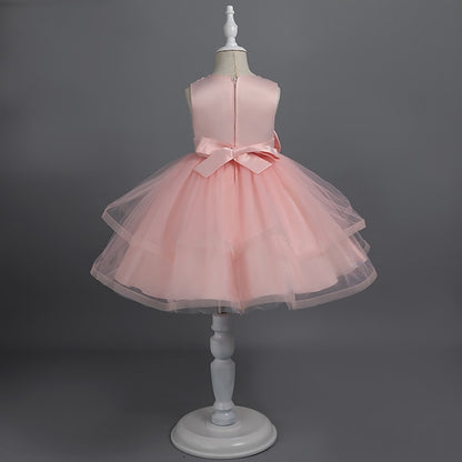 Dress Party Color Girls' Sleeveless Solid Toddler