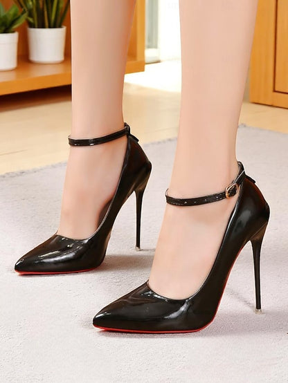 Stiletto Ankle with Women's Leather Heels Patent Black