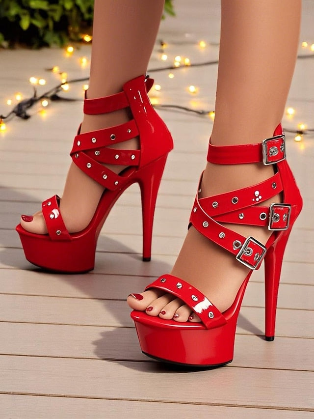 Platform Heels High Buckled Women's Straps and White with