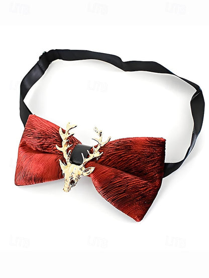 Tie Head Pin Gold Bow with Velvet Deer Men's