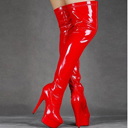 - Patent Platform Black Boots Leather Women's Over-the-Knee