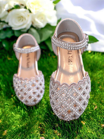 �?Shoes Girls' Rhinestone Jane Mary Sparkly Scalloped