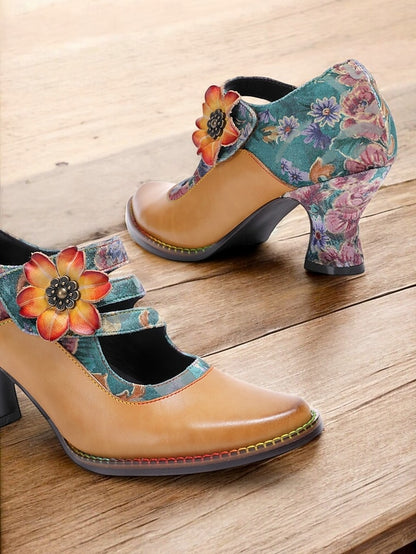 Mary Jane Women's Vintage Heels 1930s Floral Leather –