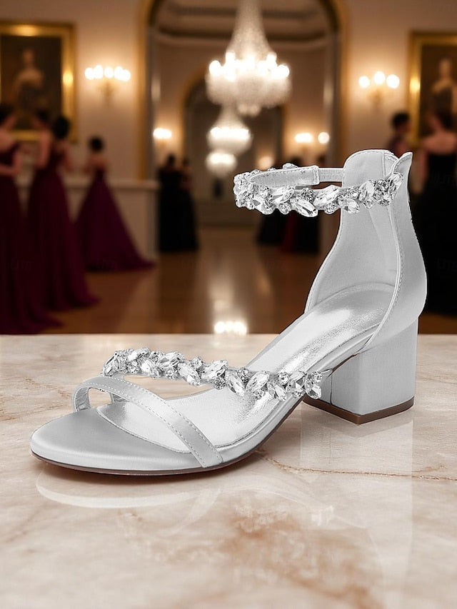 Sandals Crystal - Women's Heel Block Satin Purple