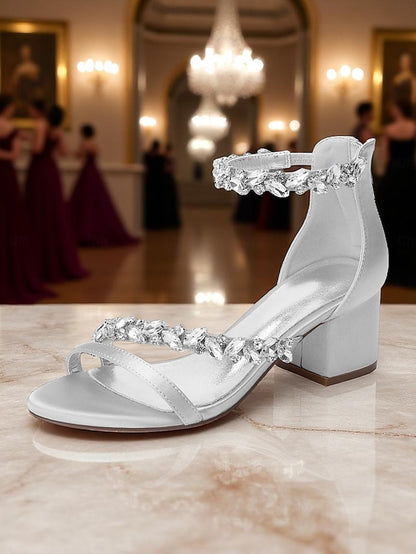 Sandals Crystal - Women's Heel Block Satin Purple