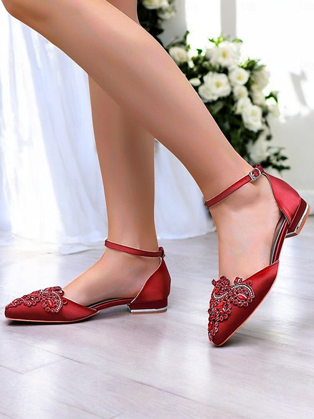 Style Flats Green Vintage Pointed-Toe Gemstone Embellished –