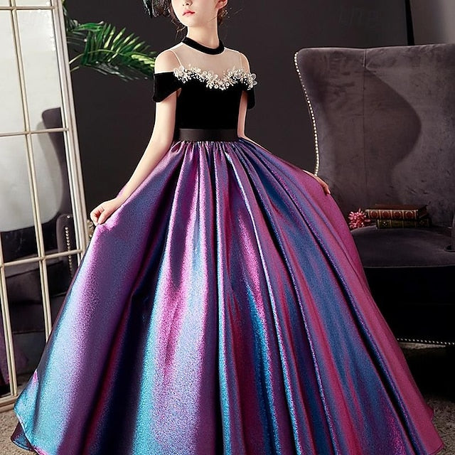 Solid Dress Party Short Color Sleeve Girls' Kids