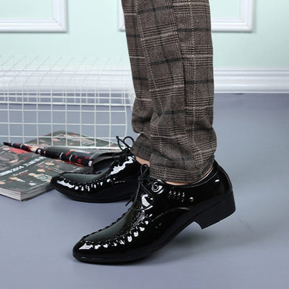 Black - Men's Leather Shoes Faux Crocodile Patent