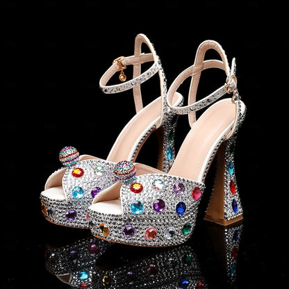 Sparkly Platform Sandals – Women's Rhinestone Colorful