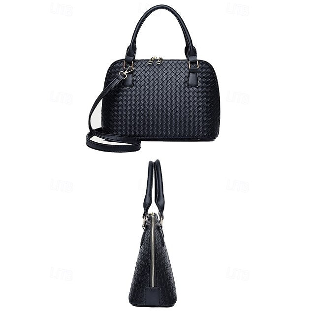 Handbag Set Brown Leather Women's Woven – 3-Piece Faux