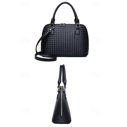 Handbag Set Brown Leather Women's Woven – 3-Piece Faux