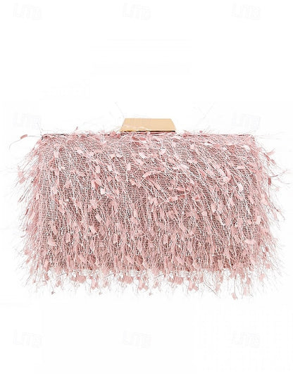 Women's Evening with Feathered Clutch Chic Strap Chain