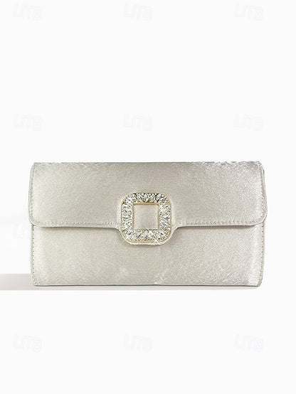 White Women's with Clutch Satin Elegant - Buckle Rhinestone